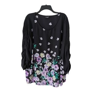 Liz Claiborne Blouse Womens  3XL Floral 3/4 Chiffon Tie Sleeve Tassles